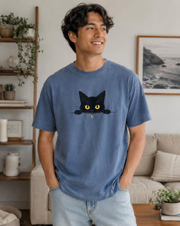 Peeking Black Cat Shirt, Cute Black Cat Tee, Cat Lover Gift, Funny Cat Comfort Colors T-Shirt, Minimal Cat Shirt