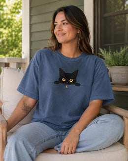 Peeking Black Cat Shirt, Cute Black Cat Tee, Cat Lover Gift, Funny Cat Comfort Colors T-Shirt, Minimal Cat Shirt