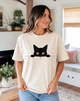 Peeking Black Cat Shirt, Cute Black Cat Tee, Cat Lover Gift, Funny Cat Comfort Colors T-Shirt, Minimal Cat Shirt