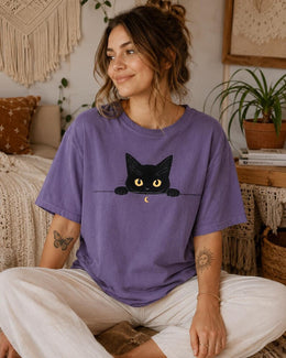 Peeking Black Cat Shirt, Cute Black Cat Tee, Cat Lover Gift, Funny Cat Comfort Colors T-Shirt, Minimal Cat Shirt