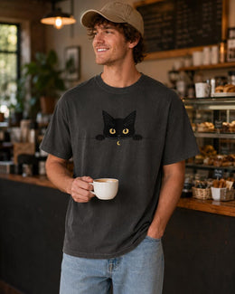 Peeking Black Cat Shirt, Cute Black Cat Tee, Cat Lover Gift, Funny Cat Comfort Colors T-Shirt, Minimal Cat Shirt
