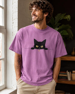Peeking Black Cat Shirt, Cute Black Cat Tee, Cat Lover Gift, Funny Cat Comfort Colors T-Shirt, Minimal Cat Shirt