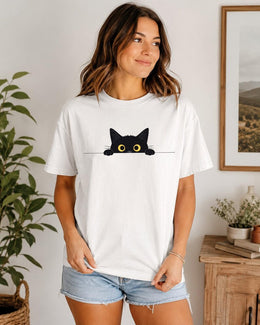 Peeking Black Cat Shirt, Cute Black Cat Tee, Cat Lover Gift, Funny Cat Comfort Colors T-Shirt, Minimal Cat Shirt
