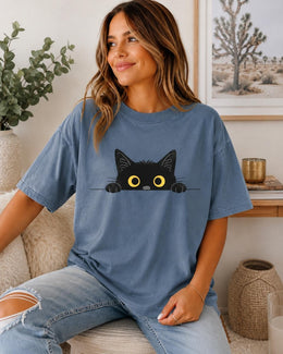 Peeking Black Cat Shirt, Cute Black Cat Tee, Cat Lover Gift, Funny Cat Comfort Colors T-Shirt, Minimal Cat Shirt