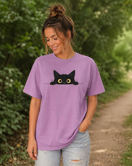 Peeking Black Cat Shirt, Cute Black Cat Tee, Cat Lover Gift, Funny Cat Comfort Colors T-Shirt, Minimal Cat Shirt