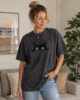 Peeking Black Cat Shirt, Cute Black Cat Tee, Cat Lover Gift, Funny Cat Comfort Colors T-Shirt, Minimal Cat Shirt