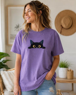 Peeking Black Cat Shirt, Cute Black Cat Tee, Cat Lover Gift, Funny Cat Comfort Colors T-Shirt, Minimal Cat Shirt