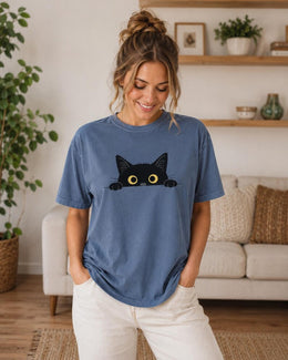 Peeking Black Cat Shirt, Cute Black Cat Tee, Cat Lover Gift, Funny Cat Comfort Colors T-Shirt, Minimal Cat Shirt