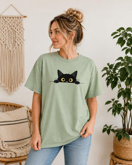Peeking Black Cat Shirt, Cute Black Cat Tee, Cat Lover Gift, Funny Cat Comfort Colors T-Shirt, Minimal Cat Shirt