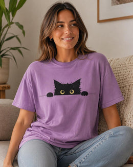 Peeking Black Cat Shirt, Cute Black Cat Tee, Cat Lover Gift, Funny Cat Comfort Colors T-Shirt, Minimal Cat Shirt