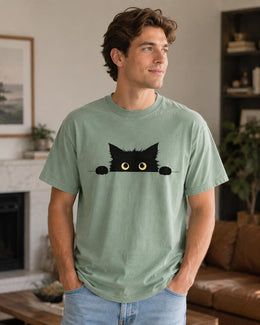 Peeking Black Cat Shirt, Cute Black Cat Tee, Cat Lover Gift, Funny Cat Comfort Colors T-Shirt, Minimal Cat Shirt