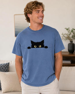 Peeking Black Cat Shirt, Cute Black Cat Tee, Cat Lover Gift, Funny Cat Comfort Colors T-Shirt, Minimal Cat Shirt