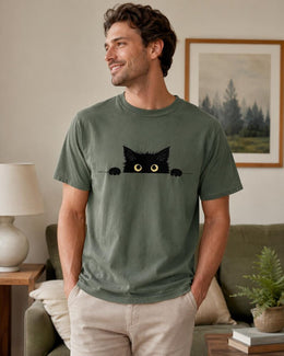 Peeking Black Cat Shirt, Cute Black Cat Tee, Cat Lover Gift, Funny Cat Comfort Colors T-Shirt, Minimal Cat Shirt