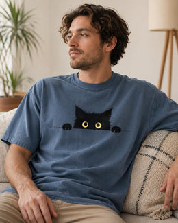 Peeking Black Cat Shirt, Cute Black Cat Tee, Cat Lover Gift, Funny Cat Comfort Colors T-Shirt, Minimal Cat Shirt