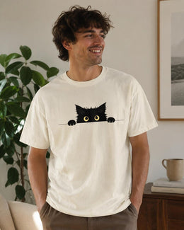 Peeking Black Cat Shirt, Cute Black Cat Tee, Cat Lover Gift, Funny Cat Comfort Colors T-Shirt, Minimal Cat Shirt