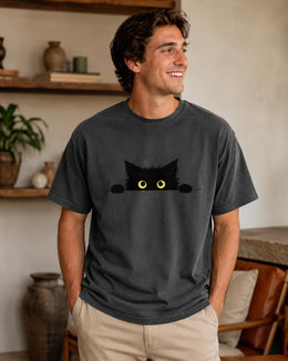 Peeking Black Cat Shirt, Cute Black Cat Tee, Cat Lover Gift, Funny Cat Comfort Colors T-Shirt, Minimal Cat Shirt