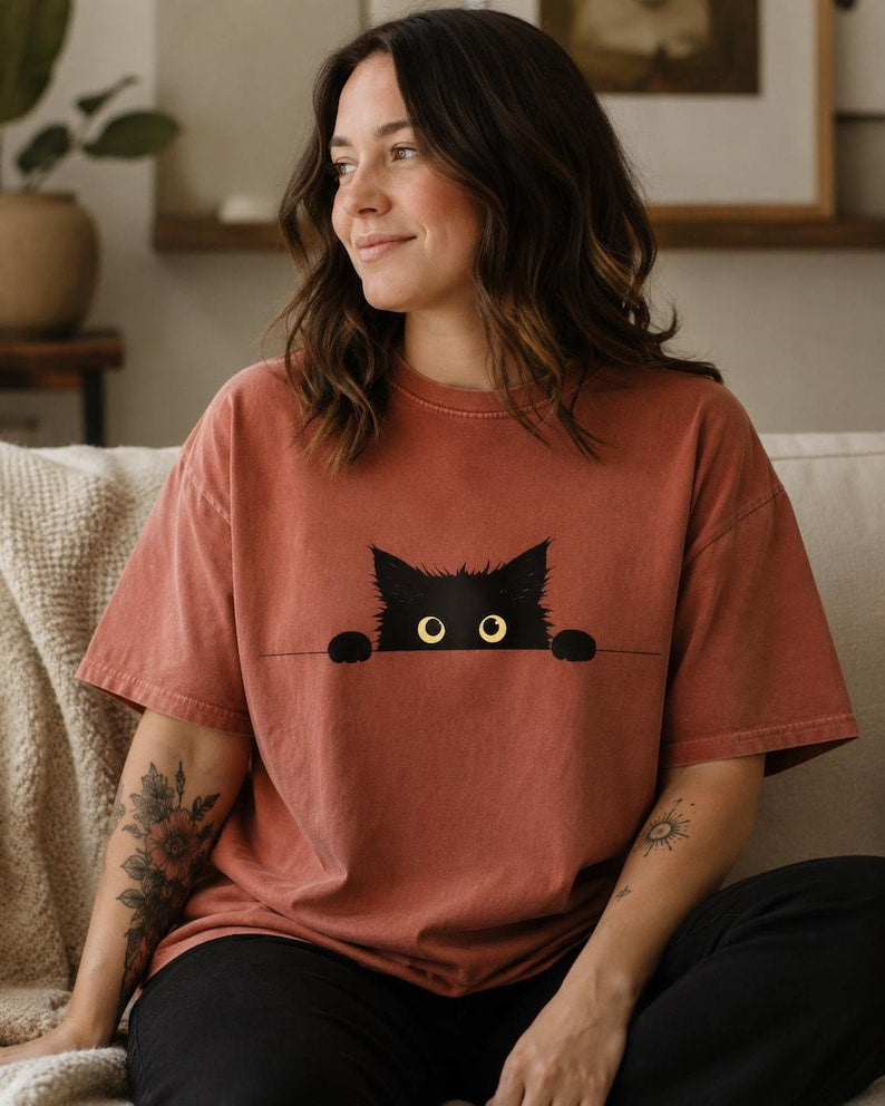 Peeking Black Cat Shirt