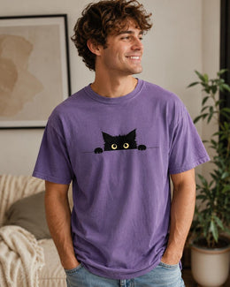 Peeking Black Cat Shirt, Cute Black Cat Tee, Cat Lover Gift, Funny Cat Comfort Colors T-Shirt, Minimal Cat Shirt