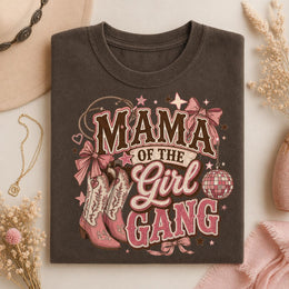 Mama Girl Gang Shirt, Western Pink Cowgirl Boots Graphic Tee, Comfort Colors 1717