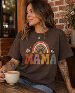 Mama Rainbow Shirt, Boho Mama Tee, Retro Mom Shirt, Cute Mama Graphic Tee, Minimalist Mom Shirt, Pastel Rainbow Mom Tee