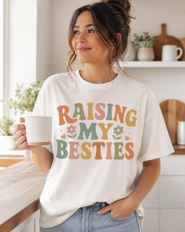 Raising My Besties Shirt, Cute Mom Shirt, Motherhood Tee, Mama Graphic Tee, Trendy Mom Shirt, Mom Life Shirt, Gift for Mom