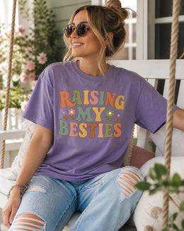 Raising My Besties Shirt, Cute Mom Shirt, Motherhood Tee, Mama Graphic Tee, Trendy Mom Shirt, Mom Life Shirt, Gift for Mom