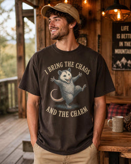 Funny Possum Shirt, I Bring The Chaos And The Charm Tee, Sarcastic Animal Shirt, Opossum Shirt, Funny Quote Comfort Colors Tee