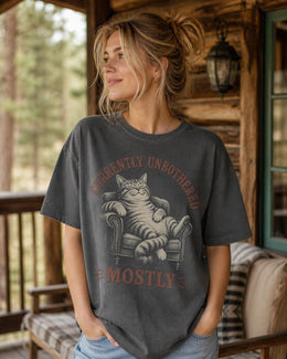 Funny Cat Shirt, Currently Unbothered Mostly Tee, Sarcastic Cat Shirt, Cat Lover Gift, Funny Animal Comfort Colors Tee