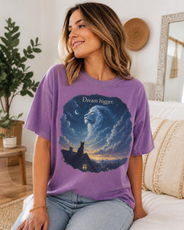Dream Bigger Shirt, Cat Lion Graphic Tee, Motivational Cat Shirt, Fantasy Animal Comfort Colors T-Shirt, Cat Lover Gift