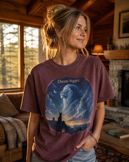 Dream Bigger Shirt, Cat Lion Graphic Tee, Motivational Cat Shirt, Fantasy Animal Comfort Colors T-Shirt, Cat Lover Gift