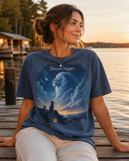 Dream Bigger Shirt, Cat Lion Graphic Tee, Motivational Cat Shirt, Fantasy Animal Comfort Colors T-Shirt, Cat Lover Gift