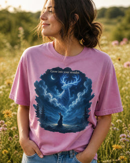 Grow Into Your Wonder Shirt, Rabbit Deer Graphic Tee, Motivational Animal Shirt, Fantasy Comfort Colors T-Shirt Gift