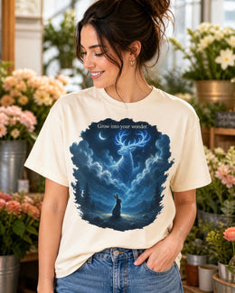 Grow Into Your Wonder Shirt, Rabbit Deer Graphic Tee, Motivational Animal Shirt, Fantasy Comfort Colors T-Shirt Gift
