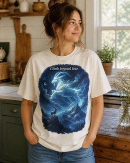 Climb Beyond Fear Shirt, Mountain Goat Graphic Tee, Motivational Animal Shirt, Fantasy Comfort Colors T-Shirt Gift