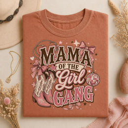 Mama Girl Gang Shirt, Western Pink Cowgirl Boots Graphic Tee, Comfort Colors 1717