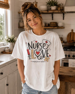 Nurse Love Shirt, Compassion In Action Tee, Nurse Shirt, Registered Nurse Gift, Nursing Student Comfort Colors T-Shirt