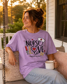 Nurse Love Shirt, Compassion In Action Tee, Nurse Shirt, Registered Nurse Gift, Nursing Student Comfort Colors T-Shirt