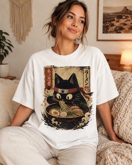 Ninja Cat Ramen Shirt, Black Cat Noodles Tee, Japanese Food Shirt, Anime Cat Gift, Comfort Colors T-Shirt