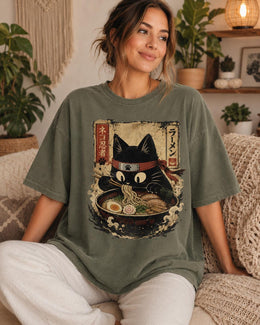 Ninja Cat Ramen Shirt, Black Cat Noodles Tee, Japanese Food Shirt, Anime Cat Gift, Comfort Colors T-Shirt