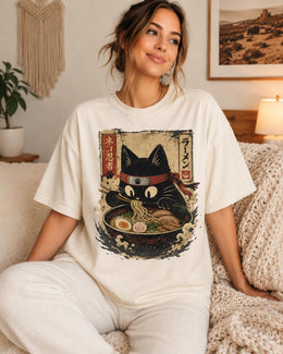 Ninja Cat Ramen Shirt, Black Cat Noodles Tee, Japanese Food Shirt, Anime Cat Gift, Comfort Colors T-Shirt