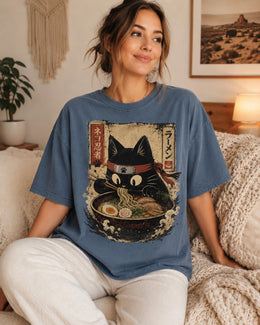 Ninja Cat Ramen Shirt, Black Cat Noodles Tee, Japanese Food Shirt, Anime Cat Gift, Comfort Colors T-Shirt