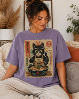 Ramen Chef Cat Shirt, Black Cat Noodles Tee, Japanese Food Shirt, Anime Cat Gift, Comfort Colors T-Shirt
