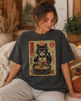 Ramen Chef Cat Shirt, Black Cat Noodles Tee, Japanese Food Shirt, Anime Cat Gift, Comfort Colors T-Shirt