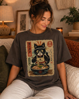 Ramen Chef Cat Shirt, Black Cat Noodles Tee, Japanese Food Shirt, Anime Cat Gift, Comfort Colors T-Shirt