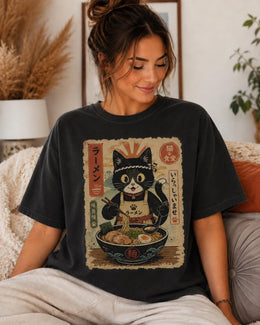 Ramen Chef Cat Shirt, Black Cat Noodles Tee, Japanese Food Shirt, Anime Cat Gift, Comfort Colors T-Shirt