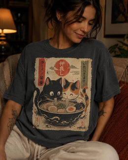 Ramen Cats Shirt, Cute Cat Noodles Tee, Japanese Food Shirt, Anime Cat Lover Gift, Comfort Colors T-Shirt