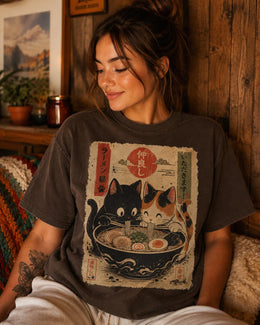 Ramen Cats Shirt, Cute Cat Noodles Tee, Japanese Food Shirt, Anime Cat Lover Gift, Comfort Colors T-Shirt