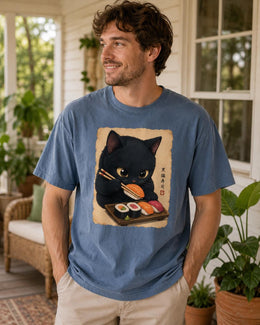 Sushi Cat Shirt, Black Cat Sushi Tee, Japanese Food Shirt, Cat Lover Gift, Anime Cat Comfort Colors T-Shirt