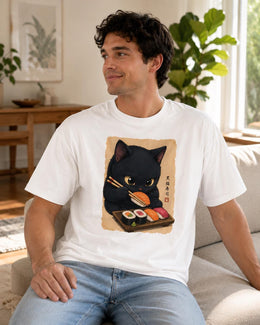 Sushi Cat Shirt, Black Cat Sushi Tee, Japanese Food Shirt, Cat Lover Gift, Anime Cat Comfort Colors T-Shirt