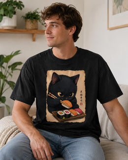 Sushi Cat Shirt, Black Cat Sushi Tee, Japanese Food Shirt, Cat Lover Gift, Anime Cat Comfort Colors T-Shirt